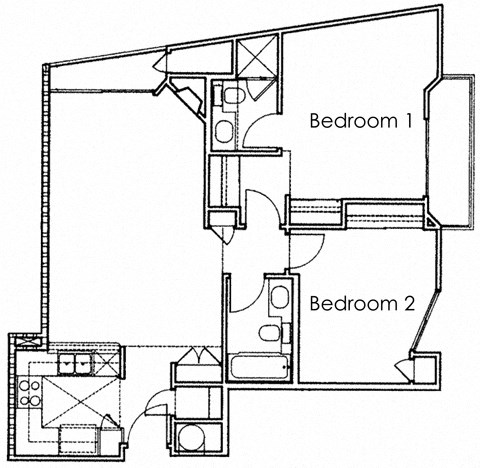 Floor plan for 2 beds, 2 baths, 882 sqft
